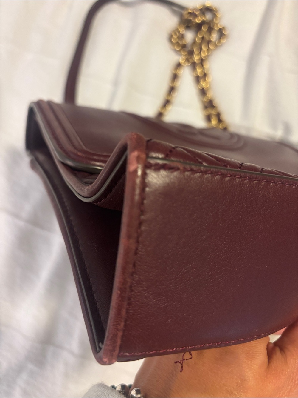 Tory Burch Burgundy “Kira” Quilted Leather Chain Crossbody - Picture 4 of 10